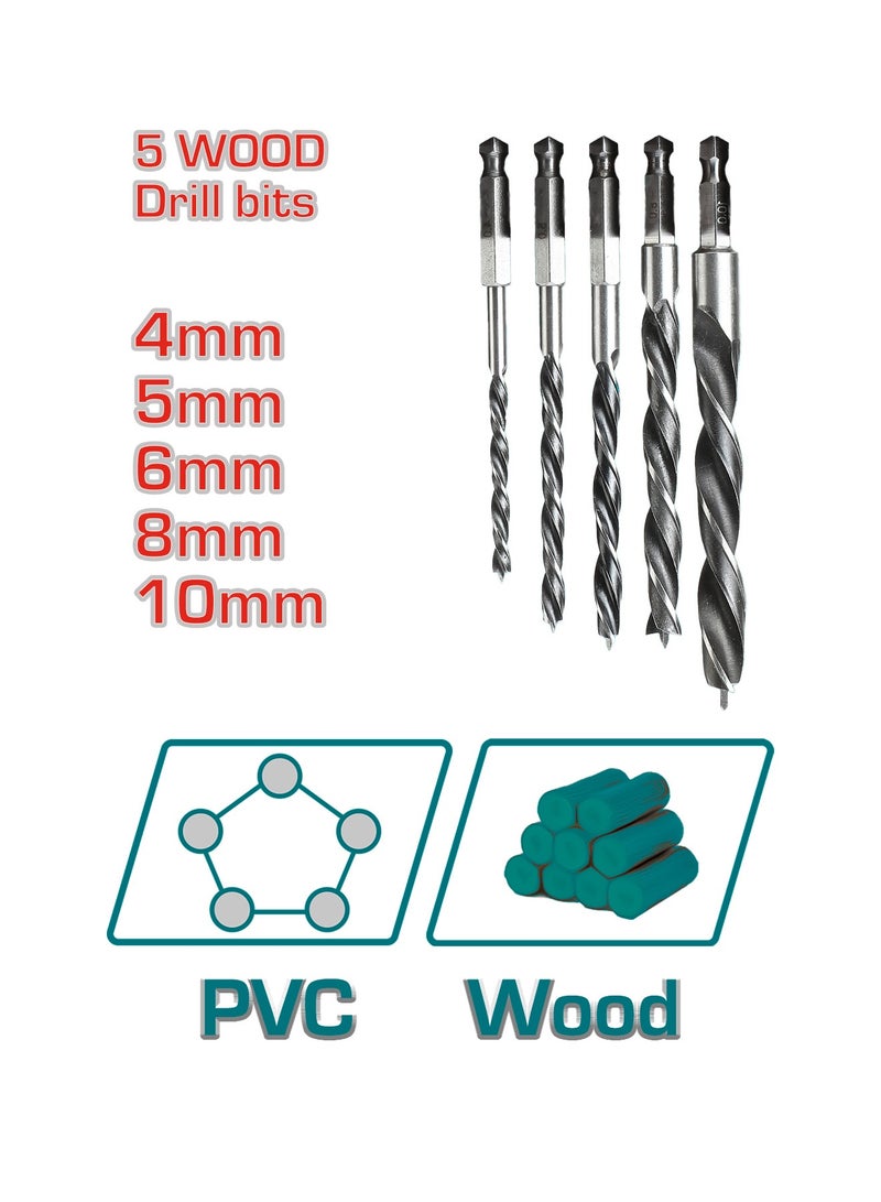 TOTAL 16 Piece Drill Bit Set, Hex Shank Metal Masonry Wood Drill Bits, 2mm-10mm Sizes, Includes 6 Metal, 5 Masonry, 5 Wood Bits, Double Blister Pack - Image 4